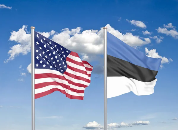 Estados Unidos Estonia Banderas Sedosas Colores Gruesos América Estonia Ilustración — Foto de Stock