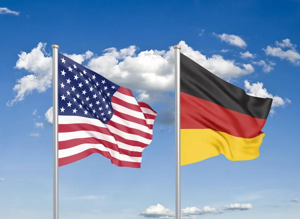 United States America Germany Thick Colored Silky Flags America Germany — Stock Photo, Image