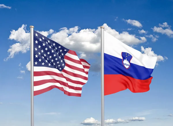 Сполучені Штати Америки Проти Словенії Товсті Шовкові Прапори Америки Словенії — стокове фото