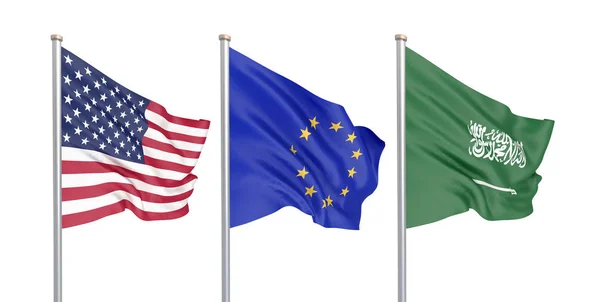 Tiga Bendera Sutera Berwarna Dalam Angin Amerika Serikat Amerika Serikat — Stok Foto