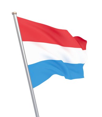 Rüzgarda Esen Lüksemburg bayrağı. Arka plan dokusu. Illüstrasyon. Beyaz üzerine izole.