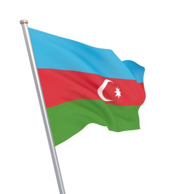 Azerbaycan bayrağı rüzgarda esiyor. Arka plan dokusu. 3d render; bayrak sallayarak. Beyaz üzerine izole.