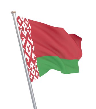 Rüzgarda Esen Belarussia bayrağı. Arka plan dokusu. Beyaz üzerine izole edilmiş. 3d render, dalga. - İllüstrasyon