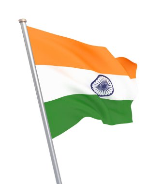 Rüzgarda esen Hindistan bayrağı. Arka plan dokusu. 3d render, dalga, 3d illüstrasyon. - İllüstrasyon. Beyaz üzerine izole.