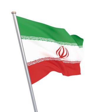 İran bayrağı rüzgarda esiyor. Arka plan dokusu. 3d render; bayrak sallayarak. Beyaz üzerine izole edilmiş. Illüstrasyon.