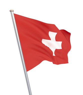 İsviçre bayrağı rüzgarda esiyor. Arka plan dokusu. 3d render, dalga. - İllüstrasyon. Beyaz üzerine izole.