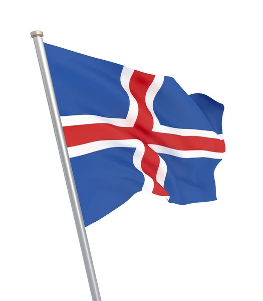 風に吹くアイスランドの旗 背景テクスチャ 3Dレンダリング 手を振るフラグ イラスト レイキャビク 白で隔離 — ストック写真