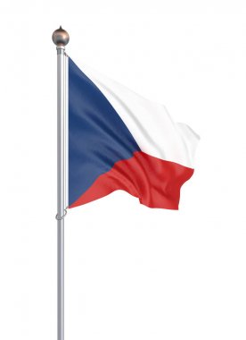 Çek Cumhuriyeti bayrağı rüzgarda esiyor. Arka plan dokusu. 3d render, dalga. Illüstrasyon. Beyaz üzerine izole