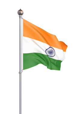 Rüzgarda esen Hindistan bayrağı. Arka plan dokusu. 3d render, dalga, 3d illüstrasyon. - İllüstrasyon. Beyaz üzerine izole