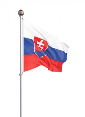 Slovakya bayrağı rüzgarda esiyor. Arka plan dokusu. 3d render, dalga. Beyaz üzerine izole edilmiş. Illüstrasyon