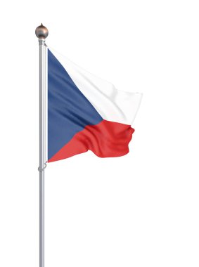 Çek Cumhuriyeti bayrağı rüzgarda esiyor. Arka plan dokusu. 3d render, dalga. Illüstrasyon. Beyaz üzerine izole