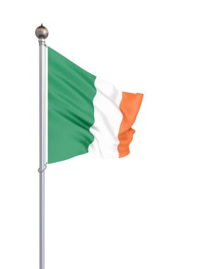 İrlanda bayrağı rüzgarda esiyor. Arka plan dokusu. 3d render, dalga. Beyaz üzerine izole