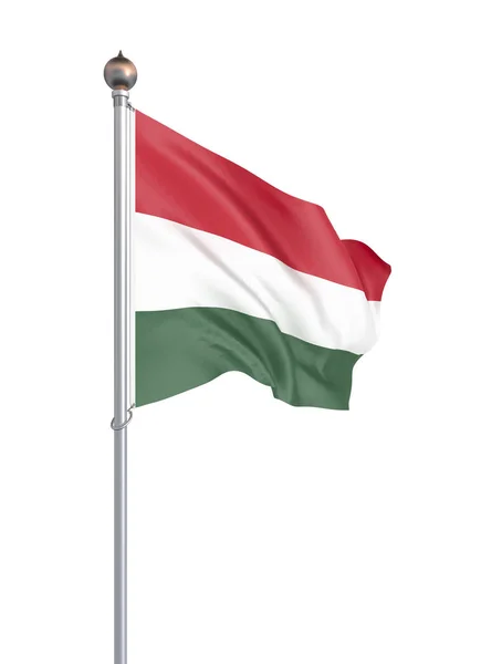 Bandeira Hungria Soprando Vento Textura Fundo Renderização Onda Isolado Branco — Fotografia de Stock