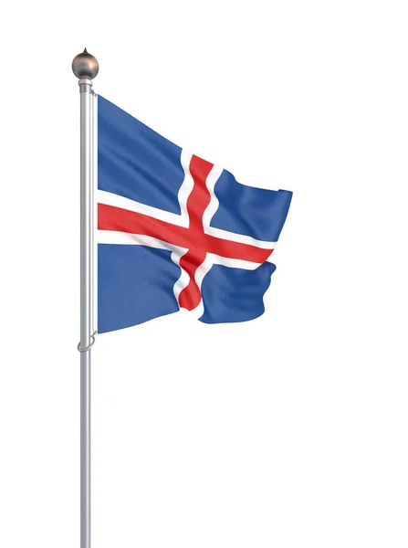 冰岛国旗在风中飘扬 背景纹理 挥舞着旗帜 雷克雅未克 隔离在白色上 — 图库照片