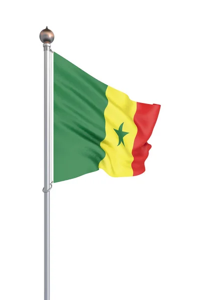 Bandeira Senegal Soprar Vento Textura Fundo Renderização Onda Isolado Branco — Fotografia de Stock