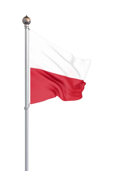 Polská Vlajka Fouká Větru Textura Pozadí Prostorové Vykreslování Vlna Izolován — Stock fotografie