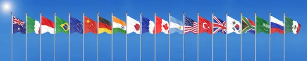 Waving Flagi Krajów Członków Grupy Dwudziestu Big G20 Japonii 2020 — Zdjęcie stockowe