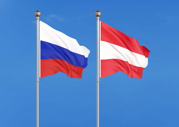 Russia Austria Thick Colored Silky Flags Russia Austria Illustration Sky — Stock Photo, Image