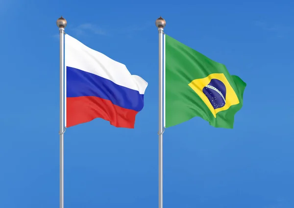 Oroszország Brazília Vastag Színes Selymes Zászlók Oroszország Brazília Illusztráció Háttér — Stock Fotó