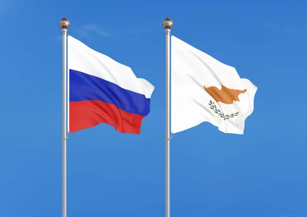 Oroszország Ciprus Oroszország Ciprus Vastag Színes Selymes Zászlói Illusztráció Háttér — Stock Fotó