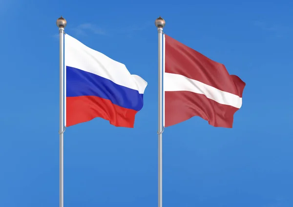 Rusia Letonia Banderas Sedosas Color Grueso Rusia Letonia Ilustración Sobre — Foto de Stock