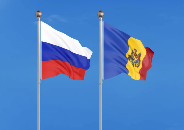 Rusia Moldavia Banderas Sedosas Color Grueso Rusia Moldavia Ilustración Sobre — Foto de Stock