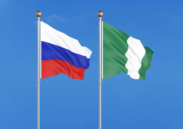 Rusia Nigeria Banderas Sedosas Color Grueso Rusia Nigeria Ilustración Sobre — Foto de Stock