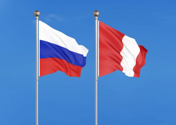 Россия Против Перу Толстые Шелковистые Флаги России Перу Иллюстрация Фоне — стоковое фото