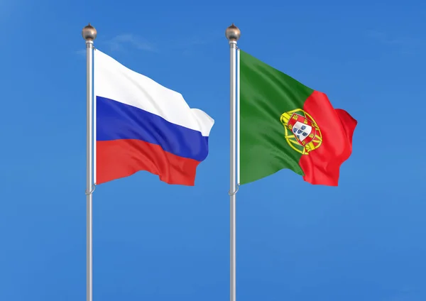 Rusia Portugal Banderas Sedosas Color Grueso Rusia Portugal Ilustración Sobre — Foto de Stock
