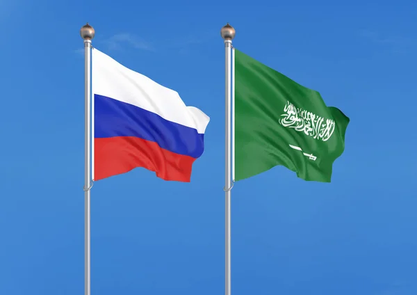Rusia Arabia Saudita Banderas Sedosas Color Grueso Rusia Arabia Saudita — Foto de Stock