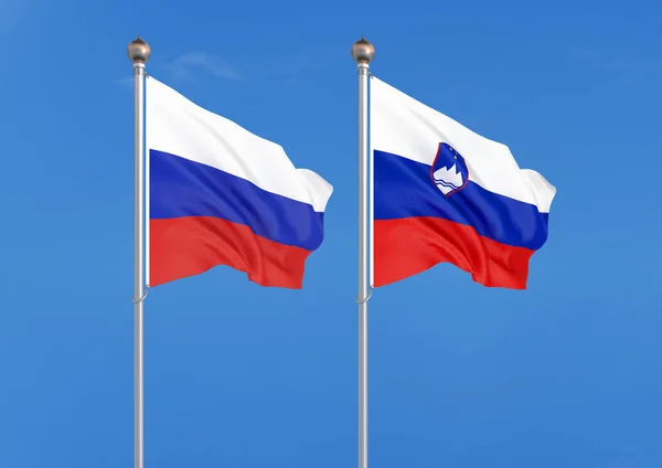 Russia Contro Slovenia Bandiere Spesse Color Seta Russia Slovenia Illustrazione — Foto Stock