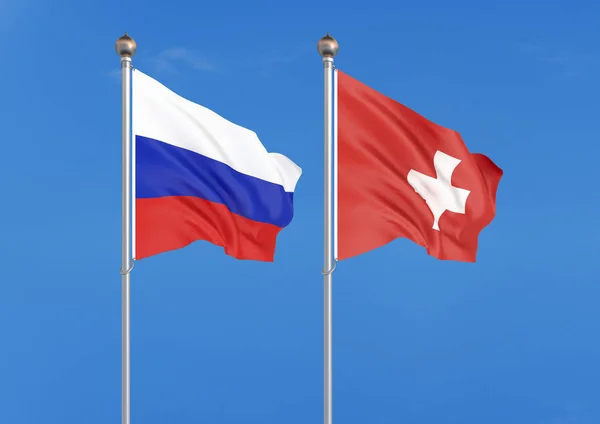 Russia Switzerland Thick Colored Silky Flags Russia Switzerland Illustration Sky — Stock Photo, Image