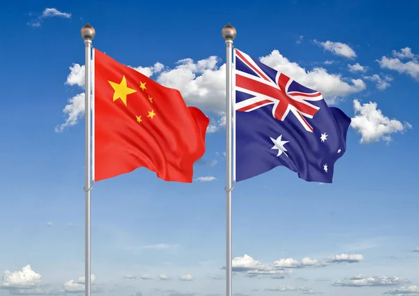 China Australië Dikke Gekleurde Zijdeachtige Vlaggen Van Europese Unie Uruguay — Stockfoto