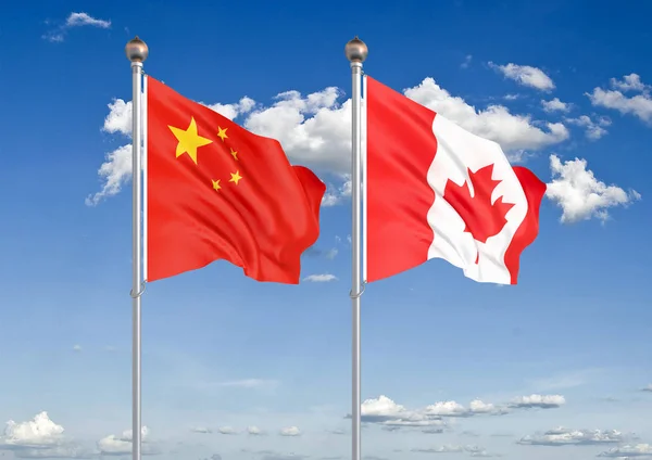 China Canada Dikke Gekleurde Zijdeachtige Vlaggen Van Europese Unie Uruguay — Stockfoto
