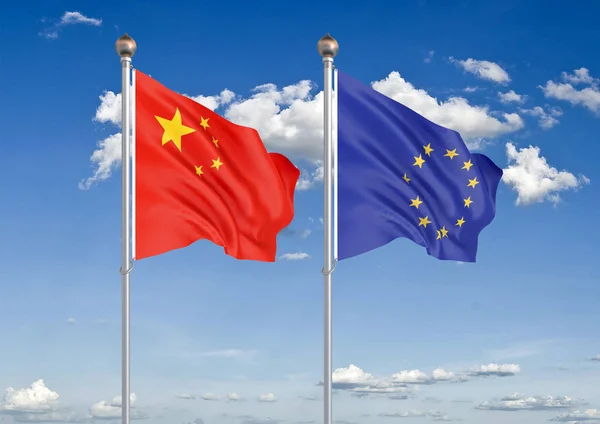 China Europese Unie Dikke Gekleurde Zijdeachtige Vlaggen Van Europese Unie — Stockfoto