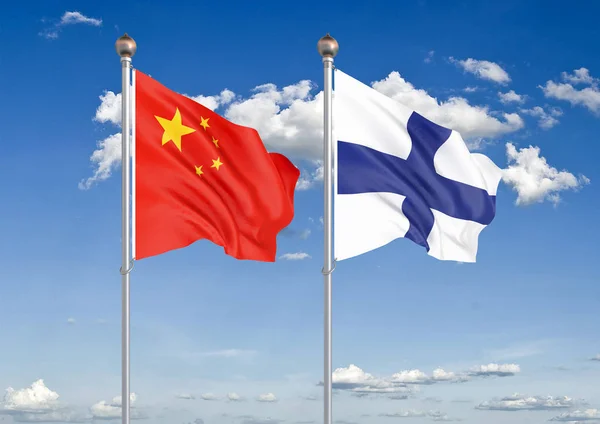 Китай Проти Фінляндії Товсті Кольорові Шовковистою Прапорами Європейського Союзу Бельгії — стокове фото
