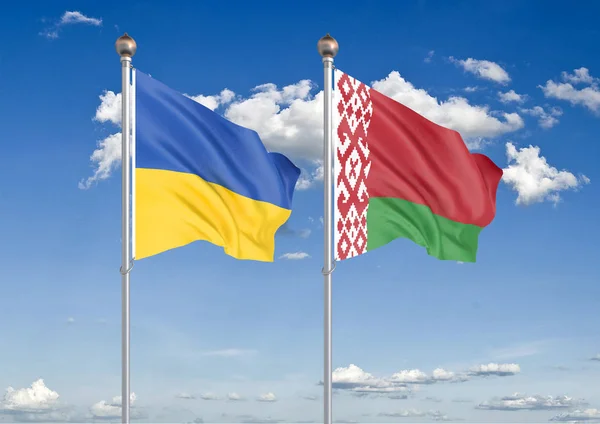Ukraine Belarus Thick Colored Silky Flags Ukraine Belarus Illustration Sky — Stock Photo, Image