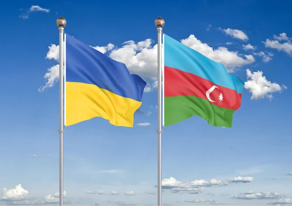Ucrânia Azerbaijão Bandeiras Seda Grossas Coloridas Ucrânia Azerbaijão Ilustração Fundo — Fotografia de Stock