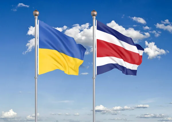 Украина Против Коста Рики Толстые Шелковистые Флаги Украины Коста Рики — стоковое фото