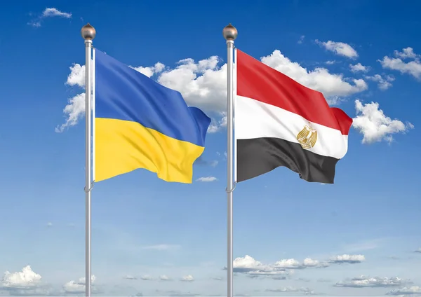 Украина Против Египта Толстые Шелковистые Флаги Украины Египта Иллюстрация Фоне — стоковое фото