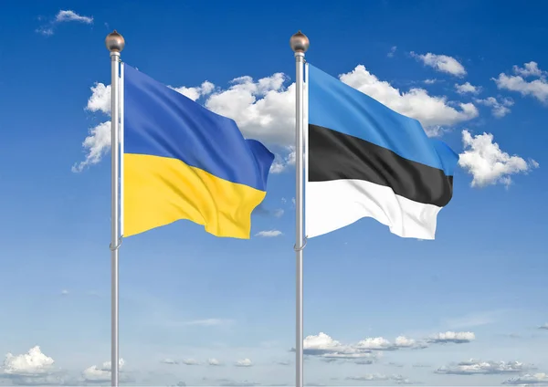 Ukraine Estonia Thick Colored Silky Flags Ukraine Estonia Illustration Sky — Stock Photo, Image