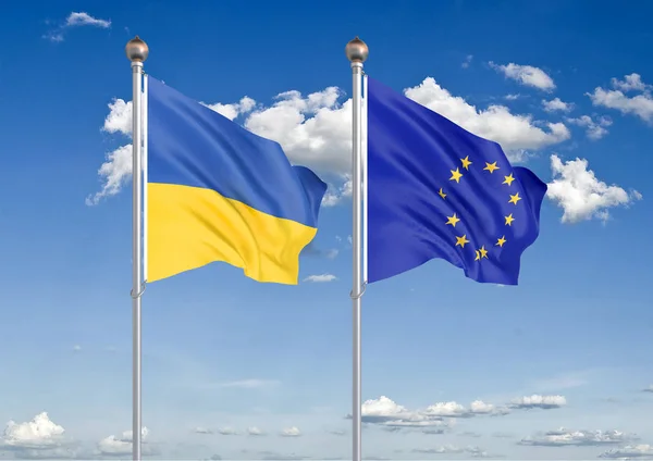 Ukraine European Union Thick Colored Silky Flags Ukraine European Union — Stock Photo, Image