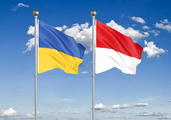 Oekraïne Indonesië Dikke Gekleurde Zijdeachtige Vlaggen Van Oekraïne Indonesië Illustratie — Stockfoto