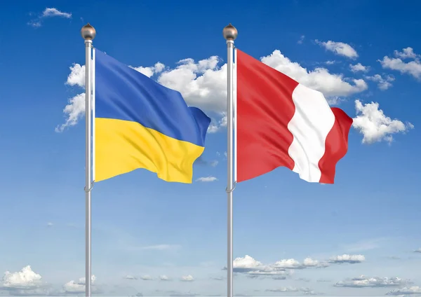 Украина Против Перу Толстые Шелковистые Флаги Украины Перу Иллюстрация Фоне — стоковое фото