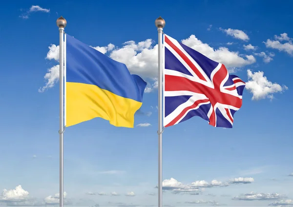 Ukraine United Kingdom Thick Colored Silky Flags Ukraine United Kingdom — Stock Photo, Image