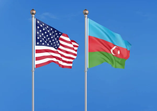 Estados Unidos América Azerbaijão Bandeiras Seda Grossas Coloridas América Azerbaijão — Fotografia de Stock