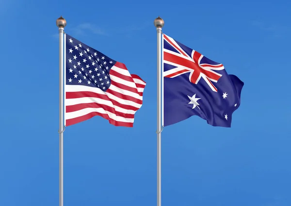 Vereinigte Staaten Von Amerika Gegen Australien Dicke Seidige Flaggen Amerikas — Stockfoto