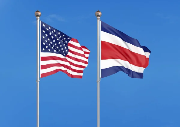 Estados Unidos Costa Rica Banderas Sedosas Colores Gruesos América Costa —  Fotos de Stock