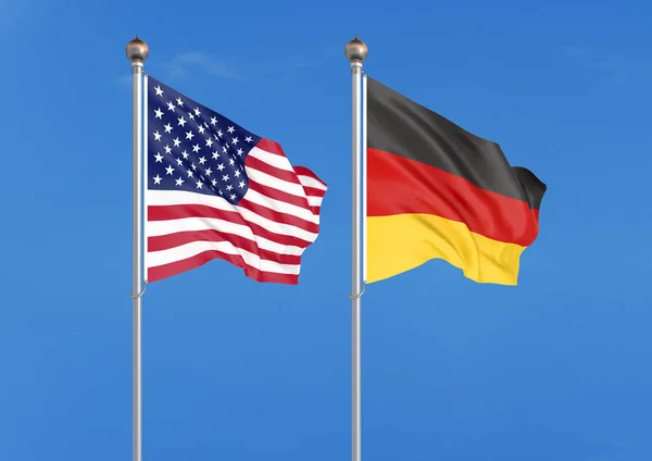 Estados Unidos Alemania Banderas Sedosas Colores Gruesos América Alemania Ilustración —  Fotos de Stock