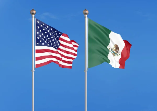 Vereinigte Staaten Von Amerika Gegen Mexiko Dicke Seidige Flaggen Amerikas — Stockfoto